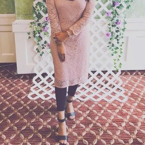 ONYX Nite | Shimmering Lace Pink Knee Length Dress